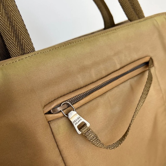 PRADA Tote Bag Nylon Beige Auth ti2720